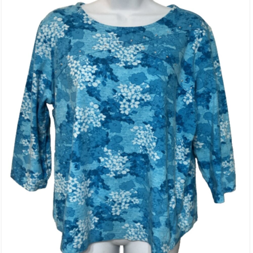 Kim Rogers Ladies XL Multicolor 3/4 Sleeve studded Round Neck Blouse